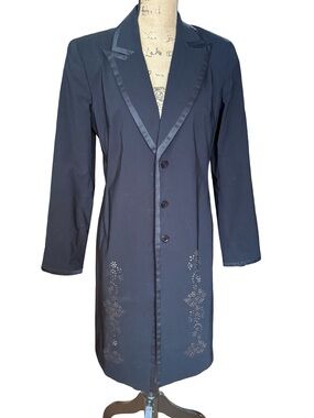 Newport News Black Long Blazer with Cut Out Detail & Satin Lapel Women size 8